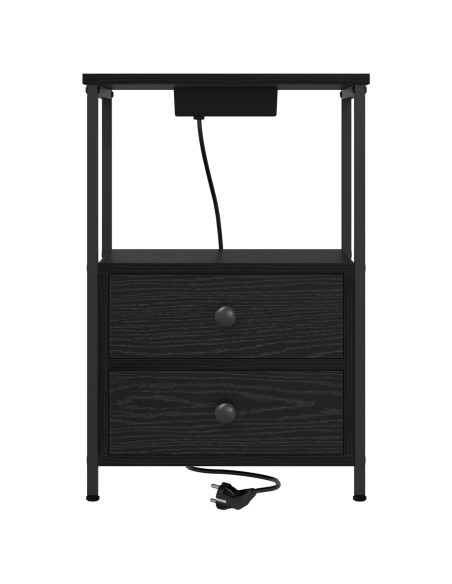 Comò con stazione di ricarica con cassetto 2 pcs Rovere nero