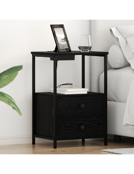Comò con stazione di ricarica con cassetto 2 pcs Rovere nero