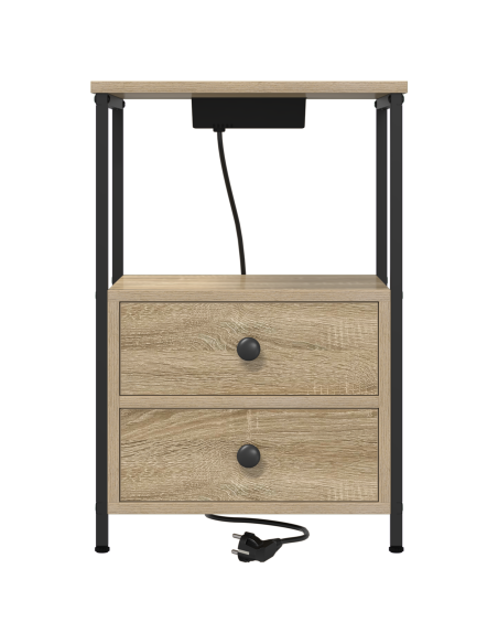 Comò con stazione di ricarica con cassetto 2 pcs rovere sonoma