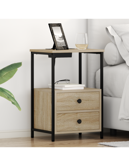 Comò con stazione di ricarica con cassetto 2 pcs rovere sonoma