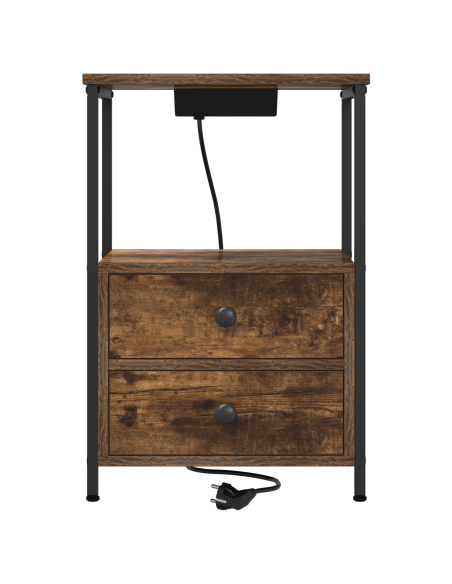 Comò con stazione di ricarica con cassetto 2 pcs Rovere fumo