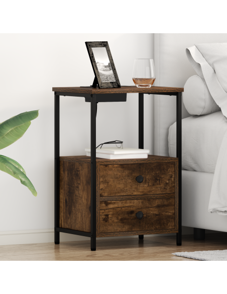 Comò con stazione di ricarica con cassetto 2 pcs Rovere fumo