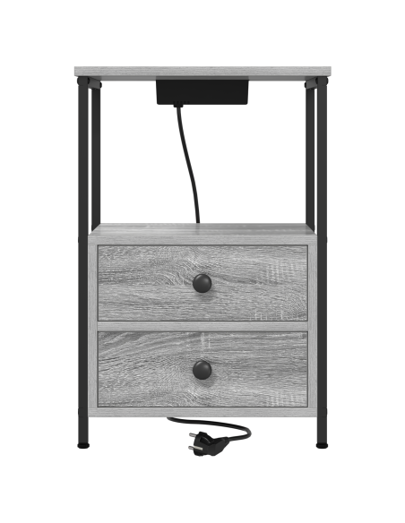 Comò con stazione di ricarica con cassetto 2 pcs Grigio sonoma
