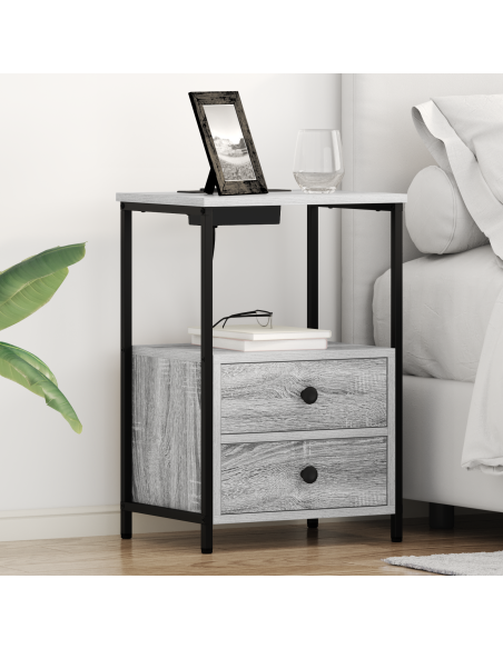 Comò con stazione di ricarica con cassetto 2 pcs Grigio sonoma