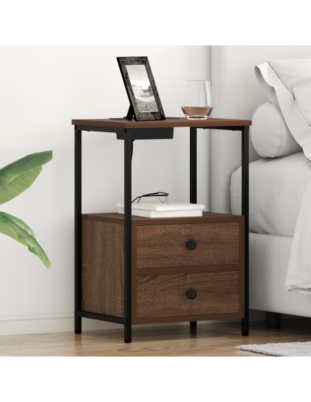 Comò con stazione di ricarica con cassetto 2 pcs Rovere marrone