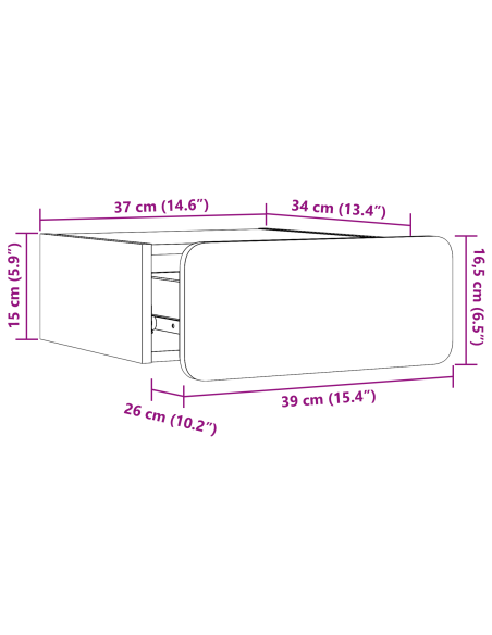 Comodino da Parete con cassetto Cera marrone 39 x 34 x 16.5 cm