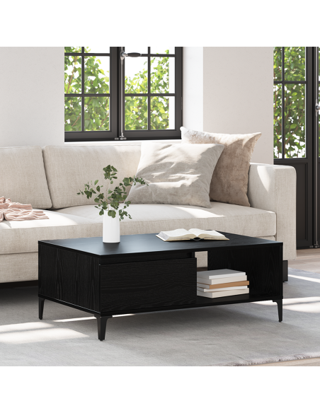 Tavolino da salotto con lo scaffale Rovere nero 90 x 60 x 35 cm