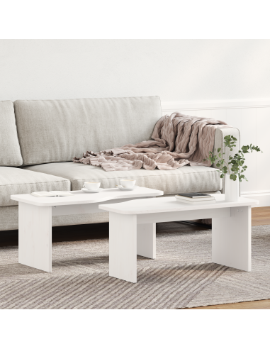 Tavolino da salotto 2 pcs Bianco Legno di pino massello