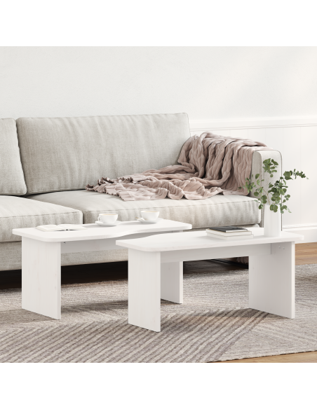 Tavolino da salotto 2 pcs Bianco Legno di pino massello