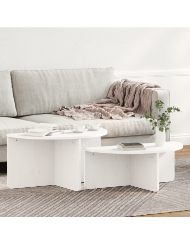 Tavolino da salotto 2 pcs Bianco Legno di pino massello
