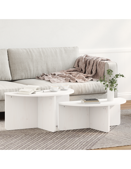 Tavolino da salotto 2 pcs Bianco Legno di pino massello