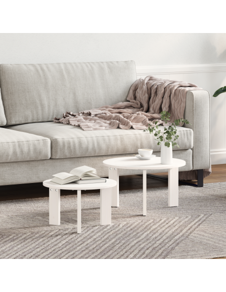Tavolino da salotto 2 pcs Bianco Legno massello di pino