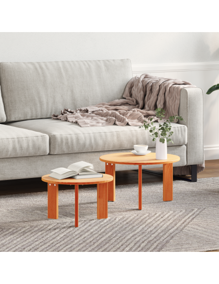 Tavolino da salotto 2 pcs Marrone cerato Legno massello di pino