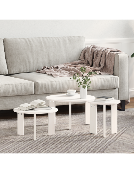 Set di Tavolini da Caffè 3 pcs Bianco 47.5 x 47.5 x 27 cm