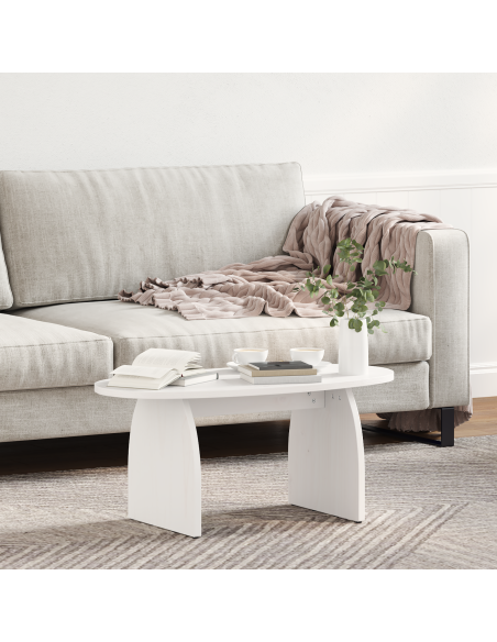 Tavolino da salotto Bianco 80 x 40 x 35 cm Pino massello
