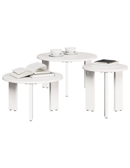 Tavolino da salotto 3 pcs Bianco Legno di pino massello