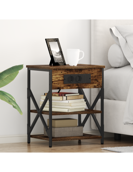Comò con stazione di ricarica con lo scaffale 2 pcs Rovere fumo