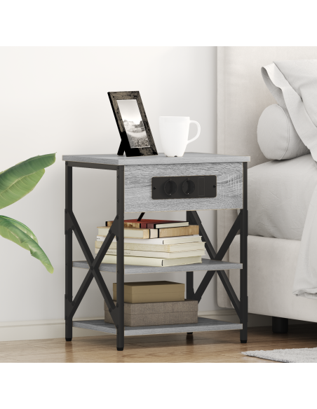 Comò con stazione di ricarica 2 pcs Grigio sonoma