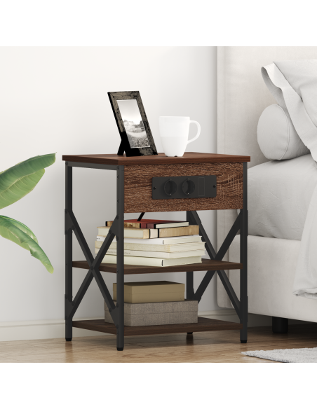Comò con stazione di ricarica 2 pcs Rovere marrone