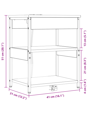 Armadio da Notte Rovere fumé 41 x 31 x 51 cm Legno multistrato