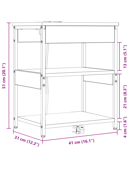 Armadio da Notte Rovere fumé 41 x 31 x 51 cm Legno multistrato