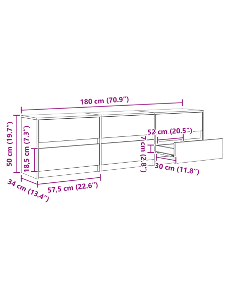Mobile TV Nero 182 x 34 x 50 cm Legno multistrato