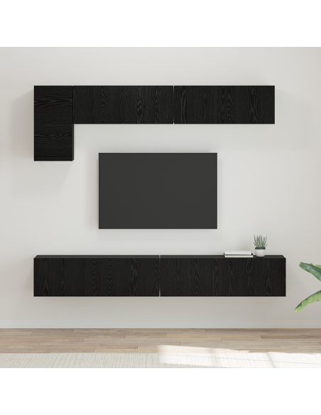 Set mobile TV con lo scaffale con archiviazione con porta 5 pcs Rovere Nero