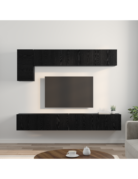Set mobile TV con lo scaffale con archiviazione con porta 5 pcs Rovere Nero