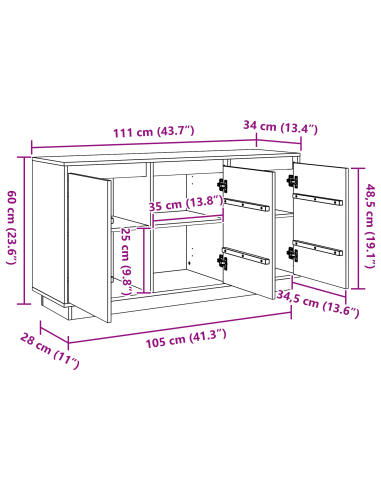 Credenza Rovere Marrone 111 x 34 x 60 cm Pino massello