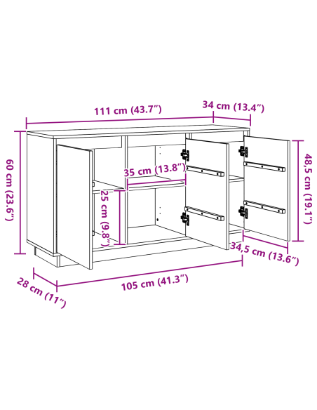 Credenza Rovere Marrone 111 x 34 x 60 cm Pino massello
