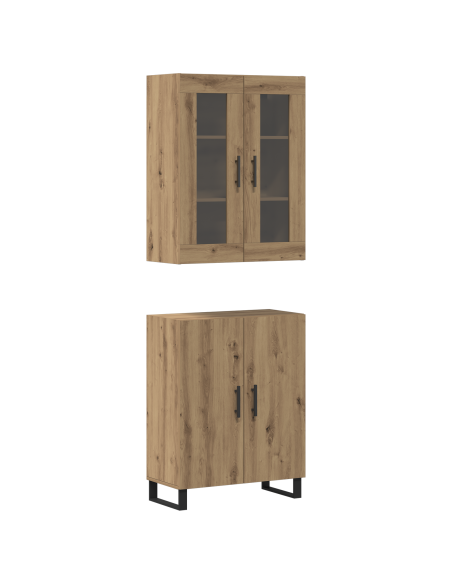 Credenza rovere artigianale Set da due pezzi Legno multistrato