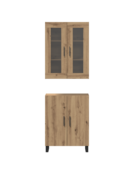 Credenza rovere artigianale Set da due pezzi Legno multistrato