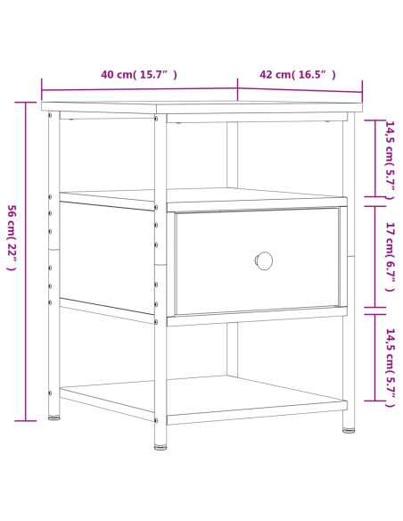 Comodino Grigio Sonoma 40x42x56 cm in Legno Multistrato