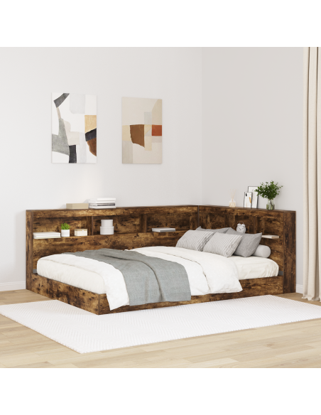 Libreria Letto 2 pcs Rovere fumo 140 x 200 cm Legno multistrato