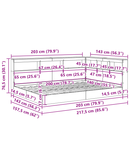 Libreria Letto 2 pcs Rovere fumo 140 x 200 cm Legno multistrato