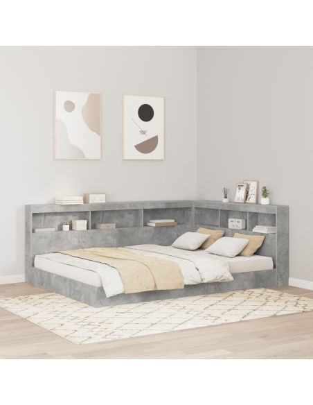 Libreria Letto 2 pcs Grigio cemento 160 x 200 cm Melamina