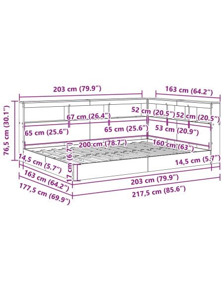 Libreria Letto 2 pcs Grigio cemento 160 x 200 cm Melamina