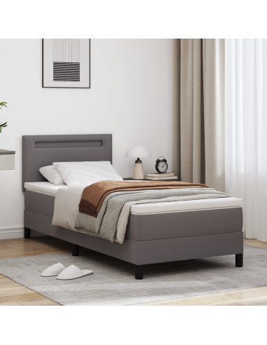 Letto a molle con materasso Grigio 90 x 190 cm Pelle sintetica