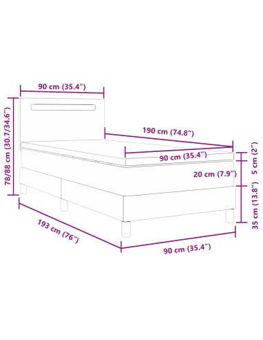 Letto a molle con materasso Grigio 90 x 190 cm Pelle sintetica
