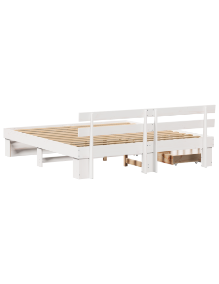 Struttura del letto con cassetto con testiera con archiviazione Bianco 200 x 200 cm