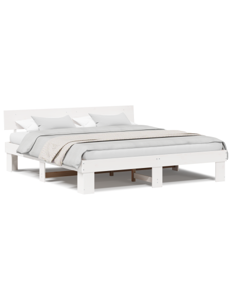 Struttura del letto con testiera Bianco 200 x 200 cm Legno