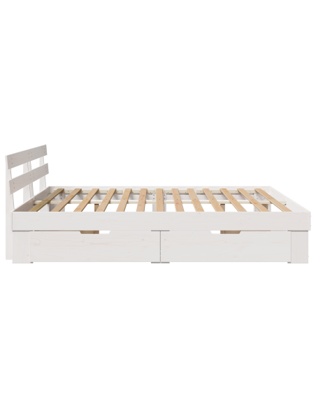 Struttura del letto con cassetto con testiera con archiviazione Bianco 200 x 200 cm