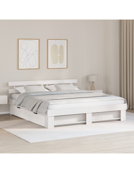 Struttura del letto con cassetto con testiera con archiviazione Bianco 200 x 200 cm