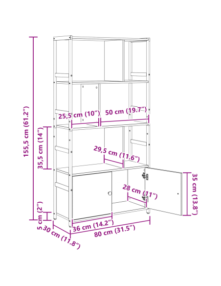 Libreria Rovere artigianale 80 x 30 x 155,5 cm