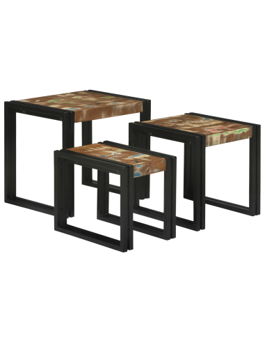 Tavolo Nesting 3 pcs Legno Riciclato Massello e Metallo