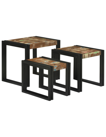 Tavolo Nesting 3 pcs Legno Riciclato Massello e Metallo