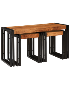 Tavolo Nesting 3 pcs Legno massello di acacia e metallo