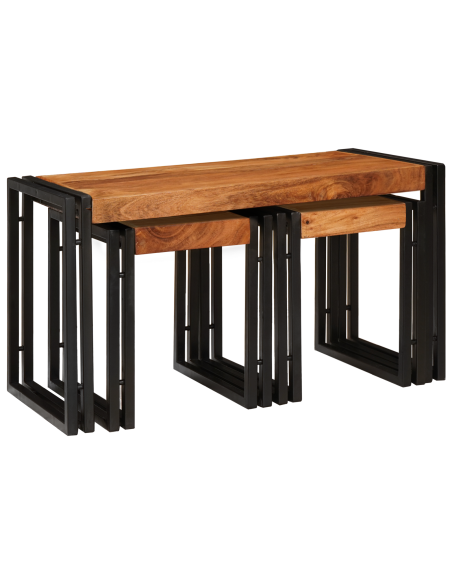 Tavoli da Fine 3 pcs Marrone e Nero Legno massello di acacia