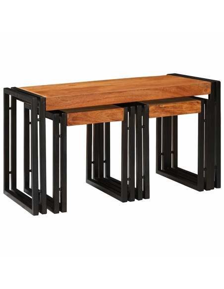Tavoli da Fine 3 pcs Marrone e Nero Legno massello di acacia