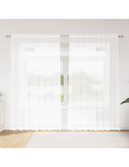 Tenda in Pizzo con tende Floreale Bianco 200 x 220 cm Poliestere